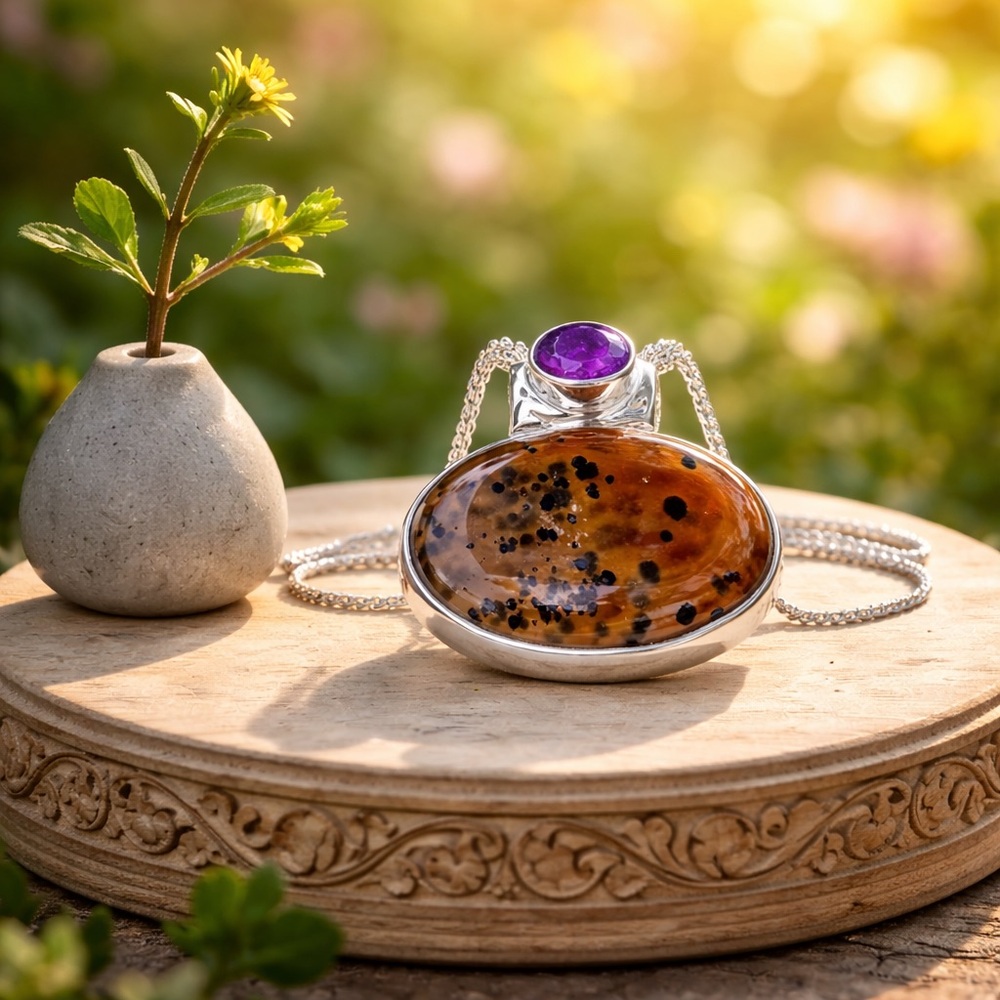 Montana Agate & Amethyst Necklace - Picture 3 of 13